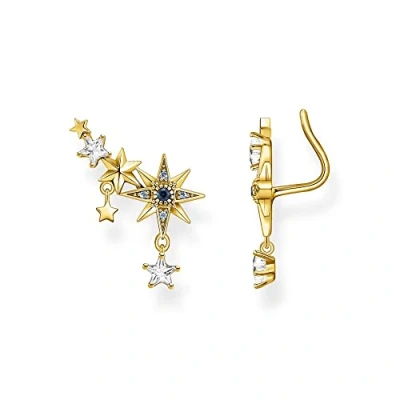 Imagen de THOMAS Sabo Ear Climber Royalty Pendientes con piedras de plata ley 925, chapado en oro amarillo 750, tamaño: aprox. 1,5 cm x 1,8 cm, H2223 959 7, 1,8cm, Plata, Circonia cúbica