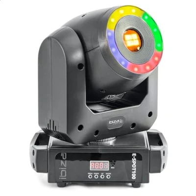 Imagen de Ibiza E SPOT100 Scheinwerfer 100 W + LED Ring RGB multicolor 12 x 0,3W 15 DMX Kanäle Drehbares Tablett Gobos und Strobo Effekt Party, Show, Event