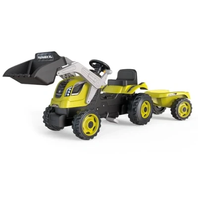 Imagen de Smoby Tractor Infantil Excavadora con Pedales Farmer MAX Verde, Muy Resistente, Pala y Remolque, Volante Bocina, Asiento Ajustable, A Partir de 3 Años (7600710132)