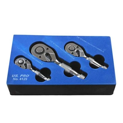 Imagen de US PRO B4129 Mini llave de carraca corta 1/4 &quot;3/8&quot; 1/2 Stubby 3 piezas Set