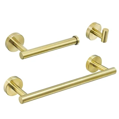 Imagen de WOMAO 3Pcs Conjunto de Accesorios en Baño Toallero Gancho Portarrollo para Papel Higiénico y Aro Construido por Acero Inoxidable Juego Acabado Oro Cepillado