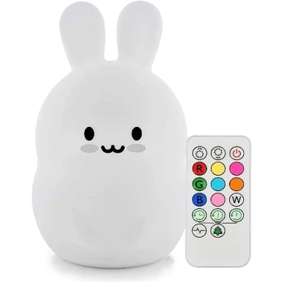 Imagen de Tekemai Luz Nocturna Infantil, colorida de la noche Conejo lindos Lámpara escritorio portátil silicio LED los niños con 9 colores cambiantes para el bebé Conejito