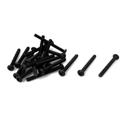 Imagen de sourcing map ® M3 x 30 mm aleación de acero Hex Socket Botón Cabeza Tornillos Negro 20 Pcs