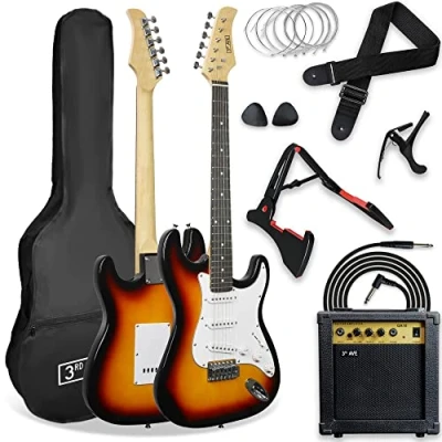 Imagen de 3rd Avenue XF Kit Definitivo De Guitarra Eléctrica 4/4 Tamaño Completo Con Amplificador 10 W, Afinador Digital, Cable, Soporte, Funda, Correa, Cuerdas Repuesto, Púas Y Cejilla Sunburst