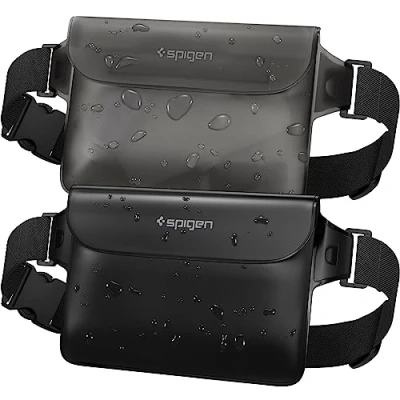 Imagen de Spigen Aqua Shield Bolsa Impermeable [2 Piezas], Riñonera Estanca con Cintura Ajustable para Playa, Piscina, Natación, Kayak, Pesca, Senderismo, etc Negro