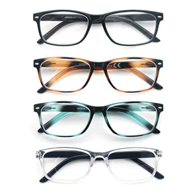 Imagen de HEEYYOK 4 Pares de Gafas Lectura Hombres Mujer Rectangulares Moda Comodas y Livianas Tirachinas con Bolsa
