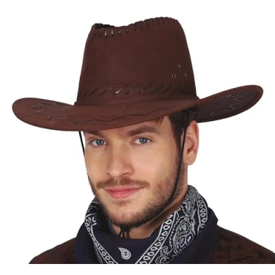 Imagen de Fiestas GUIRCA Sombrero de Vaquero Cuero Falso (Talla Única) Accesorio Unisex Disfraz Tejano para Adultos Ideal Vaqueros y Western, Carnaval Halloween Marron