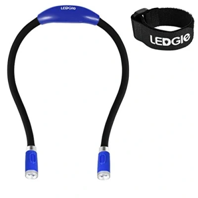 Imagen de LEDGLE Neck Book Light Lámpara de Lectura LED Recargable, Manos Libres, 4 bombillas LED, Brillo Ajustable, Cable USB Incluido para Leer en la Cama o el Coche