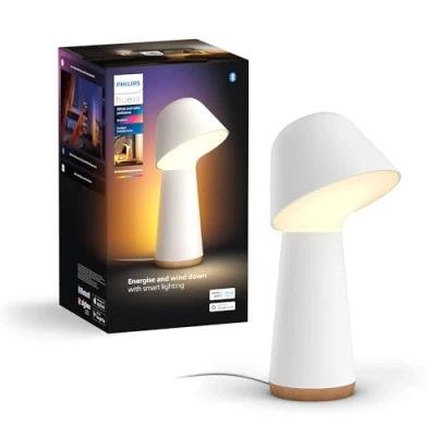 Imagen de Philips Hue Twilight, Lámpara de mesilla inteligente, optima para dormir y despertar, luz blanca color, compatible con Bluetooth, control por voz Alexa, Apple Home Google Assistant