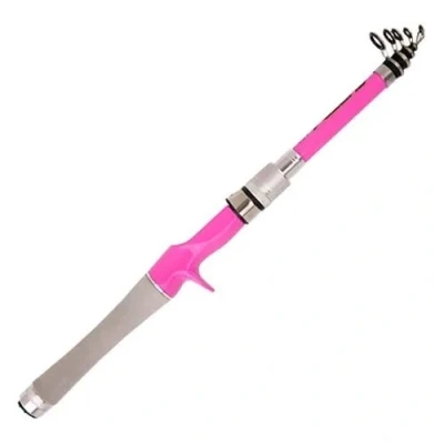 Imagen de CañAs De pescar CañA telescópica corta for con señuelos, color rosa, 1,5 m, 1,8 2,1 2,4 portátil, spinning y casting, fibra carbono viajes Pescar(Castin