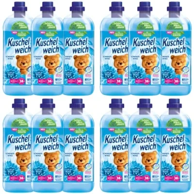 Imagen de Kuschelweich suavizante Sommerwind, tolerancia cutánea dermatológicamente probada, sin microplástico, práctico stock 12 x 1 litro por 38 lavados