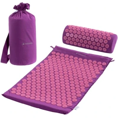 Imagen de Navaris Set de masaje acupresión Esterilla relajante acupuntura lavable 68 x 42 2 CM con almohada y funda transporte Morado rosa