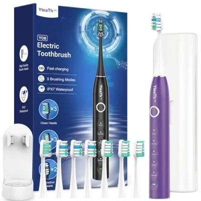 Imagen de Cepillo de Dientes Eléctrico Sónico Mujer con 8 Cabezales Electrico Adultos Estuche, 5 Modos, IPX7 Impermeable, Viaje Recargable, Púrpura Oscuro