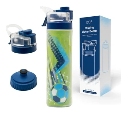 Imagen de BOZ Botella Agua de Deportiva Anti Derrame sin BPA con Salida al Apretar y Función Pulverización Cantimplora 650 ml Diseño Fútbol