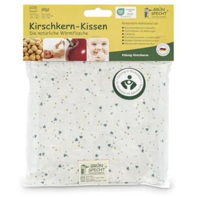 Imagen de GRÜNSPECHT cojín de huesos cereza, 19 x cm, térmico para cuello, vientre y espalda, funda 100% algodón, microondas horno, triángulos color verde helado (100 V8)