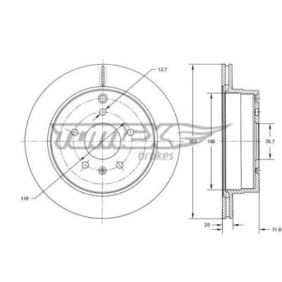 Imagen de TOMEX brakes TX 73 71 Disco de freno Eje trasero 303 20 5 115 ventilado barnizado CHEVROLET: Captiva, OPEL: Antara