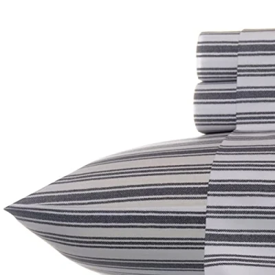 Imagen de Nautica algodón de percal Juego sábanas, Completo, Charcoal Stripe, Cama Individual