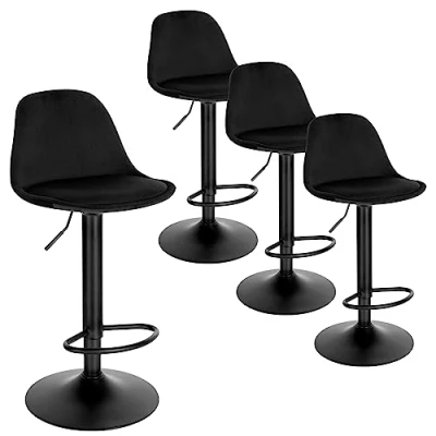 Imagen de EUGAD Juego de 4X Taburete Bar Giratorio, Alto con Altura Ajustable Entre 60,5 y 82 cm, Cocina, Estructura Metal, Respaldo Reposapies, Negro, 1050BY 4