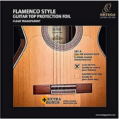 Imagen de ORTEGA Pick Guard Full Top Plate &amp; Bridge Transparente/Permanente, OPG FLAM1