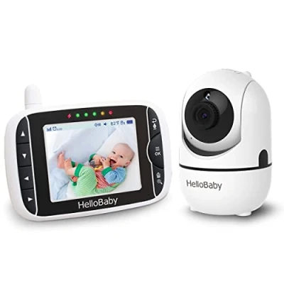 Imagen de HelloBaby Camara Bebe,Cámara vigilabebés,Vigilabebés con Cámara Pantalla LCD de 3.2&quot;,355 º / 120 Giratorio,Zoom 2X,Visíon Nocturna,Intercomunicador Bidireccional,VOX,Sensor Temperatura