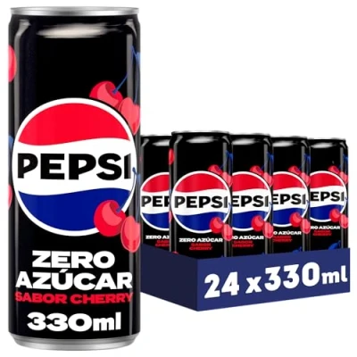 Imagen de Pepsi zero Cherry Refresco de cola con cero azúcar y calorías, pack 24 latas 330 ml, 7.92 litros en total