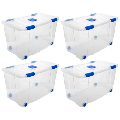 Imagen de AC Pack de 4 Cajas ordenación con Tapa y Ruedas plástico Transparente N.º 12. Capacidad 90 litros. Dimensiones Aprox.: 73,2 x 41,2 31 cm
