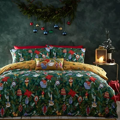 Imagen de furn. Deck The Halls Juego de Funda edredón para Cama Doble, algodón, poliéster, Color Verde Pino