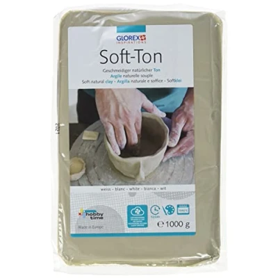 Imagen de Glorex Soft Ton Weiss 1000g 201 Arcilla Blanca Natural Especialmente Blanda y Flexible endurecible al Aire Apta para hornos Muy Adecuada niños, Color White, 1000 g (6 8075 201)