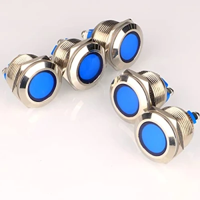 Imagen de GUUZI 5 Piezas 12V 24V 19mm LED Luz Indicadora de Metal Lámpara Señal Impermeable con Cable(Azul)