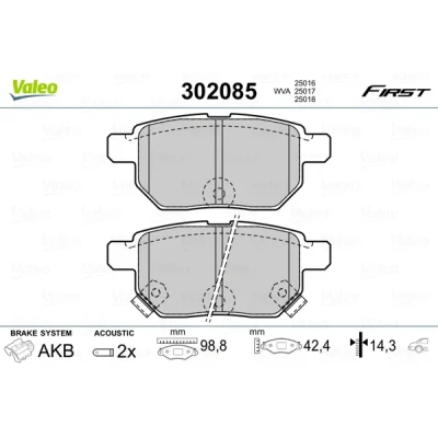 Imagen de VALEO 302085 Juego de pastillas freno FIRST Eje trasero con contacto avisador desgaste Chapa antichirridos TOYOTA: Corolla IX Hatchback