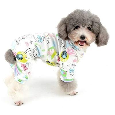 Imagen de Zunea Mono Pijamas para Perro Pequeño Ropa de Algodón Suave Rompers Dormir Cuatro Patas con Estampado Flores ratón Mascotas Gatos Cachorros XL