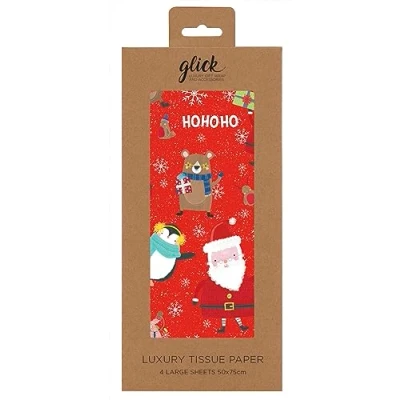 Imagen de Glick Cuatro hojas de papel seda Navidad, para envolver pañuelos Navidad (cuatro hojas), rojo