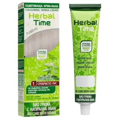 Imagen de Herbal Time Henna Natural Colorante en Crema Color Rubio Plata Nº 1 Pelo Cubre Canas Tinte Coloración Temporal Sin Amónico, Sulfatos y Parabenos 75 ml