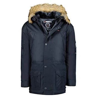 Imagen de Geographical Norway Abiosaure Men Distribrands Chaqueta Impermeable Hombre Abrigo Piel Grueso Capucha Exteriores Cortavientos Invierno Forro Exterior Hombres (Marina 3XL)