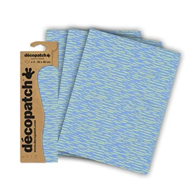 Imagen de Décopatch C836C Una funda de 3 hojas papel impreso, 30 x 40 cm, diseño nube verde sobre cielo azul