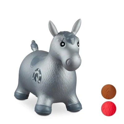 Imagen de Relaxdays Saltador Hinchable Caballo para Niños hasta 50 Kg sin BPA, Plástico, Color gris, 48 x 26 58 cm (10024991_111) , color/modelo surtido