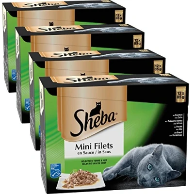 Imagen de Sheba Mini Filets en Sauce pour Chat Adulte Nourriture Humide Chats Sélection Terre &amp; Mer Sachets Fraîcheur 48 x 85g