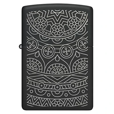 Imagen de ZIPPO Diseño Geométrico Black Matte Laser Engrave Mechero, rellenable, en una Caja de Regalo halta Calidad
