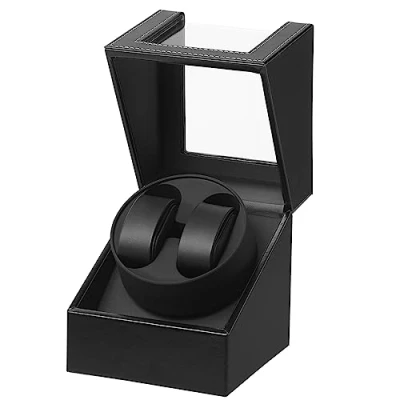 Imagen de DRAIGERWAY Caja Giratoria para Relojes Automatische Uhrenbeweger Box PU Leder Uhrengehäuse mit leisem Motor Batteriebetrieb Oder Netzteil für Automatikuhren… (Schwarz DGW)