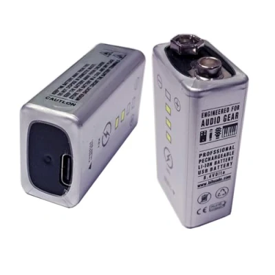 Imagen de Batería USB Recargable Li Ion 9V 1200mAh Type C 5V/1A con Detector LED de Carga Liter Energy Battery polímero Litio 9 voltios CE 6F22 48x26x16.16mm para Alarma detectores (b9_120C)
