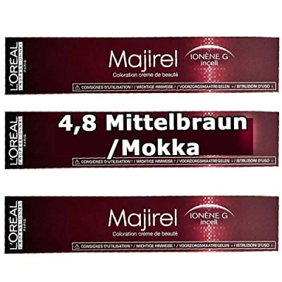 Imagen de 3 x Loreal majirel 4,8 Color Marrón Medio/Moca Crema del pelo 50 ml