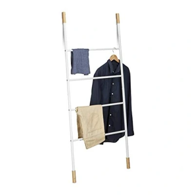 Imagen de Relaxdays Escalera Decorativa Multiusos, Bambú Hierro, Blanco, 150 x 70 2 cm