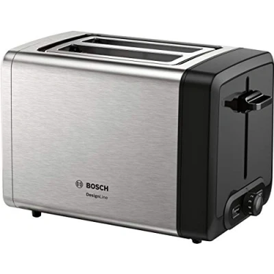 Imagen de Bosch DesignLine TAT4P420DE Tostadora compacta para panecillos de acero inoxidable, con apagado automático, función descongelación, perfecta 2 rebanadas tostadas,