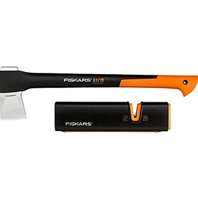Imagen de Fiskars Set de hachas, Hacha rajar con protección transporte, Longitud: 60 cm, Revestimiento antiadherente, X17 M, 1,53 kg; Afilador hachas y cuchillos: cabezal cerámica, Xsharp, 1020182