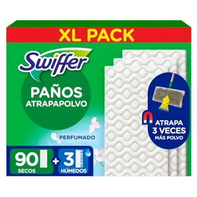 Imagen de 90 piezas Swiffer Recambios paños atrapapolvo para escoba y 3 de repuesto fregasos, atrapar veces más polvo, suciedad pelo que una tradicional