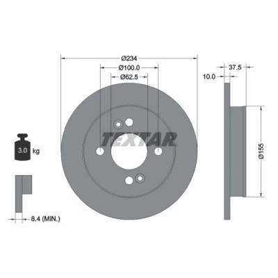 Imagen de TEXTAR PRO 92147203 Disco de freno 234 10 04/06 100 macizo revestido sin perno sujeción rueda, buje rueda KIA: Picanto I, II