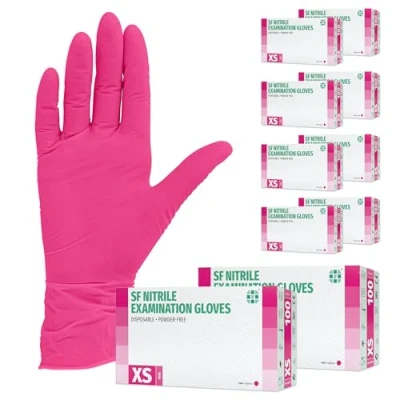 Imagen de Guantes Desechables de Nitrilo 1000 (10x100) Unidades Caja, (XS, magenta) examen, sin latex, polvo, no estériles, disposables medical gloves