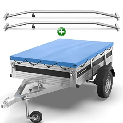 Imagen de Tarpofix® Lona para Remolque Plana 209 x 134 7,5 cm + 2X Soporte de (Ajustable 100 145 cm) PVC Cubierta Varios remolques Coches 750 kg