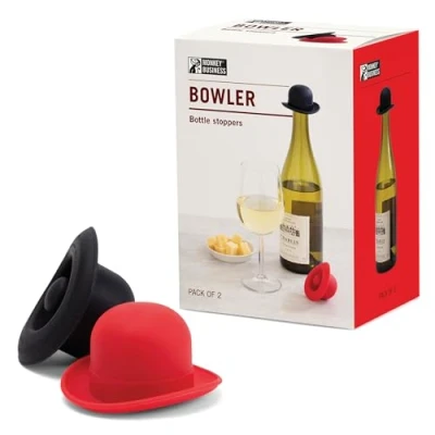 Imagen de Monkey Business tapón de silicona para vino, sella la botella y mantiene el vino fresco, bonitos accesorios cocina, sombrero bolos (juego 2)