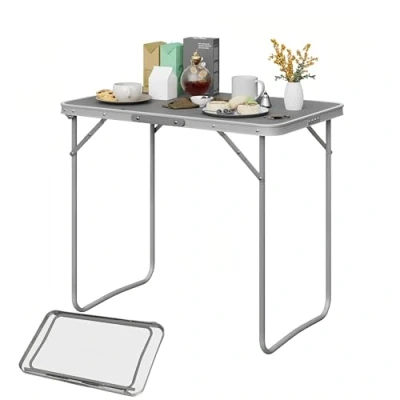 Imagen de eSituro Mesa Plegable de Picnic Multifuncional, Jardin Exterior Portatil con Asa, Auxiliar para Acampar, Terraza y Playa, 80x50x70 cm Gris SCPT0033